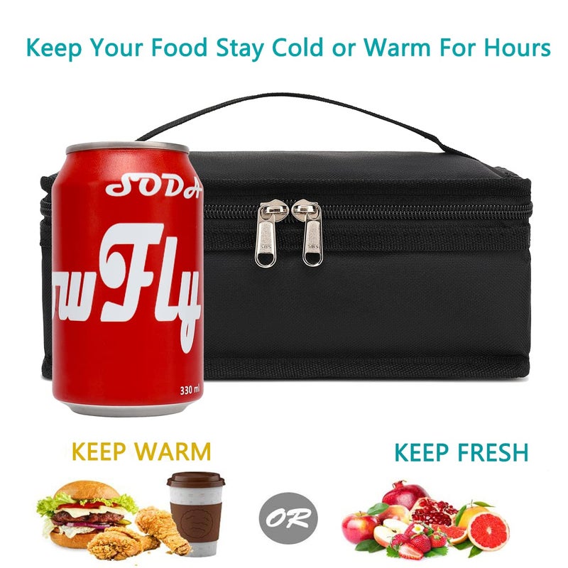 FlowFly Small Insulated Lunch box Portable Soft Bag Mini Cooler Thermal Meal Tote Kit with Handle for Work & School, Black - Image 3